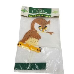 Garden Greenery Stake Owl Plastic 14.5" Brown and White Sign The Home Planter